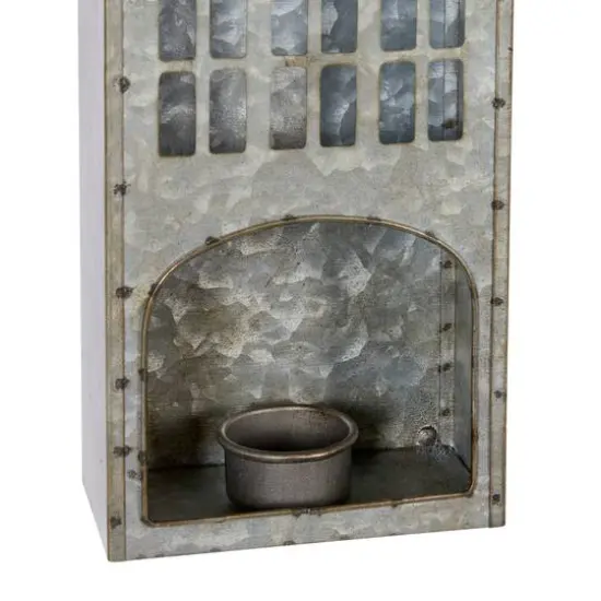 Set of 2 Grey Metal Farmhouse Candle Holder, 13", 18" {4}