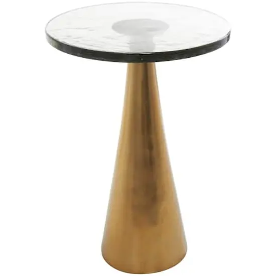 Gold Aluminum Geometric Cone Accent Table with Textured Glass Tabletop {1}