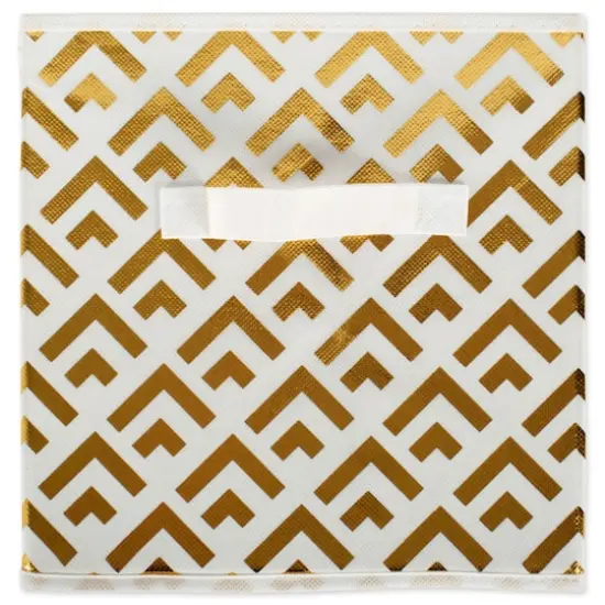 DII® 11" Nonwoven Polyester White & Gold Double Diamond Storage Cube, 2ct. {3}