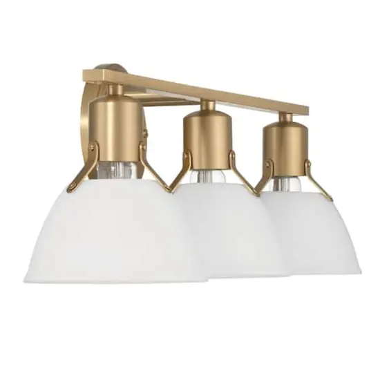 Hello Honey&reg; 24" Cooper White & Gold Metal 3-Light Vanity Light with Etched Glass Shades {5}