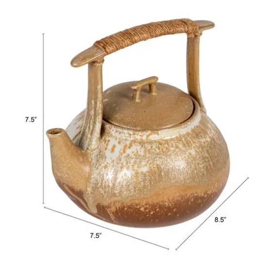 Hello Honey 1.5-Quart Stoneware Teapot with Jute Wrapped Handle with Reactive Glaze, Green {10}