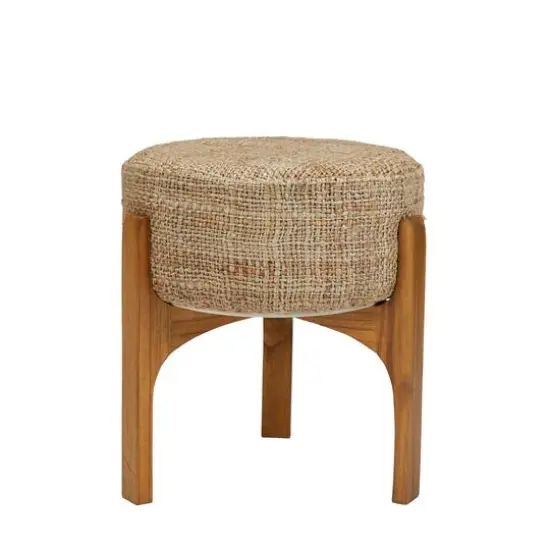 Hello Honey&reg; 20" Natural Bohemian Jute Stool with Wood Legs {1}