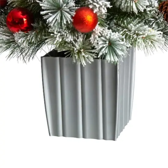 4ft. Pre-Lit Winter Flocked Artificial Christmas Tree in Decorative Planter, White LED Lights {7}