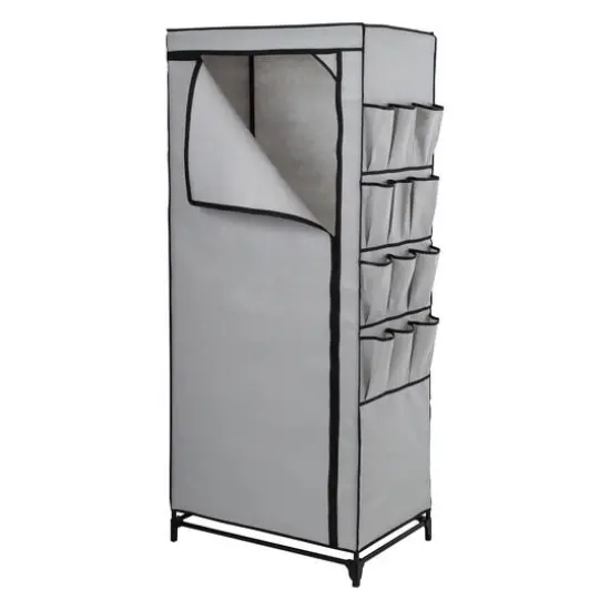 Honey Can Do 27" Gray Portable Wardrobe Closet with Cover & Side Pockets {7}