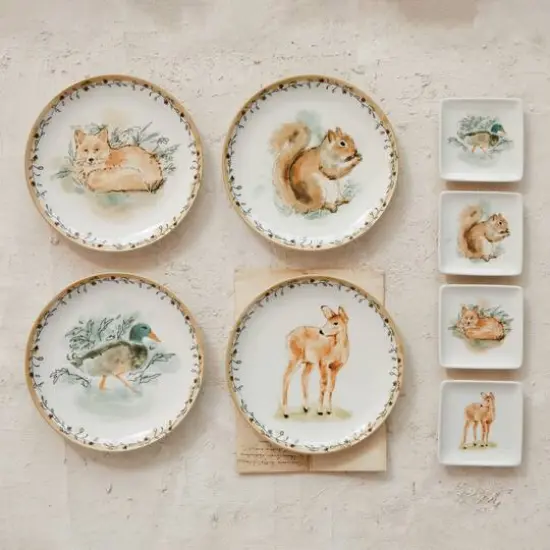 Hello Honey 8" Round Animal Stoneware Plates with Floral Edge, 4ct. {3}