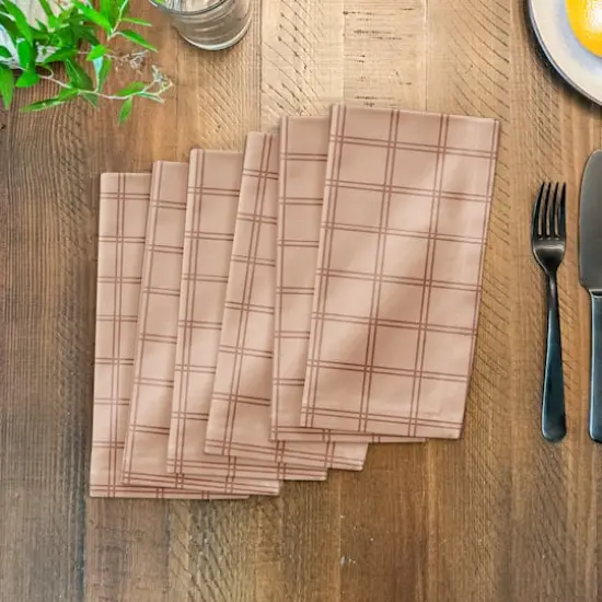 Faded Pink Grid Cotton Twill Napkin {4}
