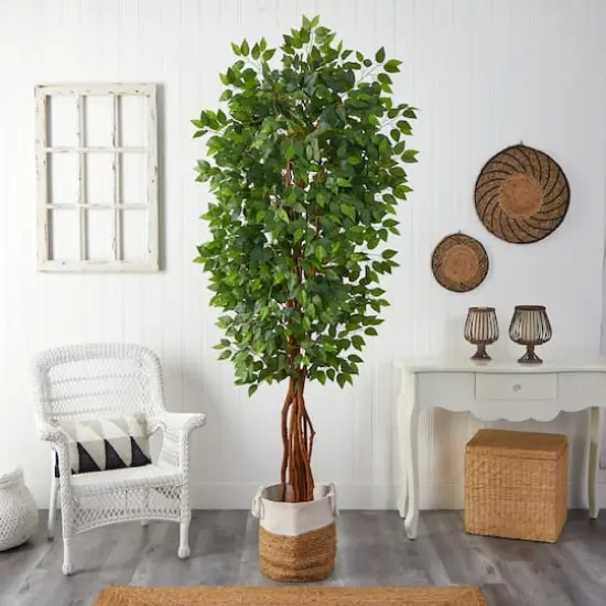 7.5ft. Artificial Deluxe Ficus Tree with Handmade Jute & Cotton Basket {5}