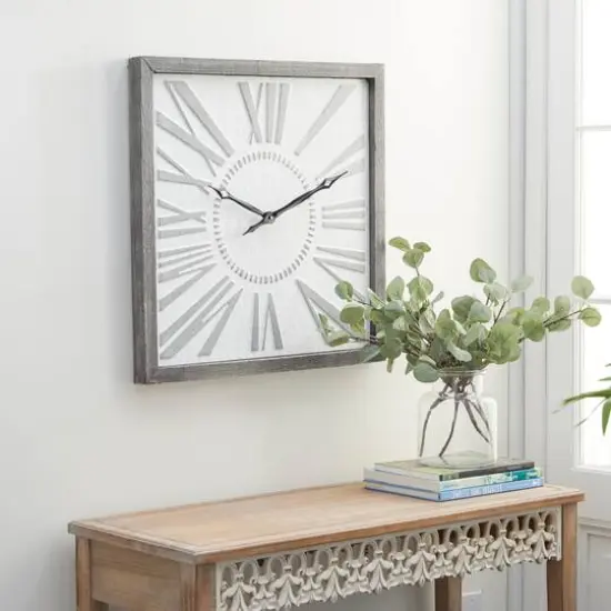 Grey Farmhouse Metal Wall Clock, 25" x 25" {9}