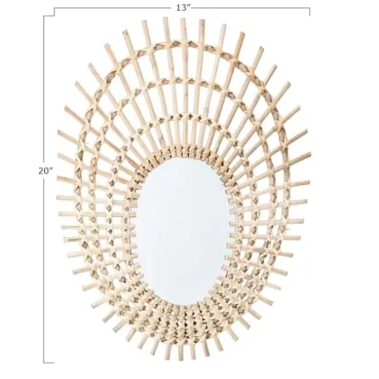 Hello Honey&reg; 21" Decorative Beige Oval Rattan Mirror {3}