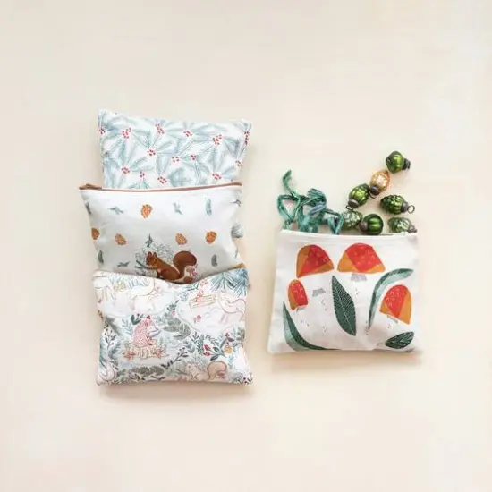 Hello Honey® Cotton Printed Zip Pouch Set with Woodland Flora & Fauna Patterns {3}