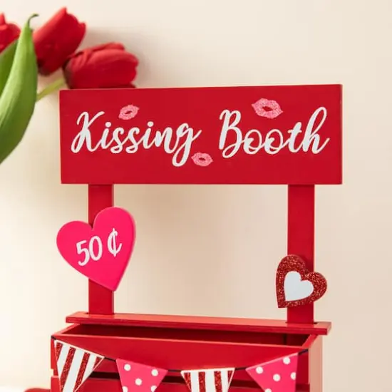 Glitzhome&reg; 10" Valentine's Wooden Kissing Booth Table D&eacute;cor {5}