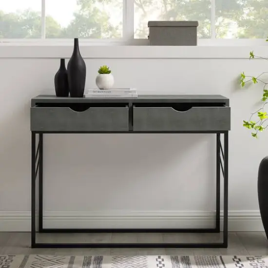 Walker Edison Gray 2-Drawer Faux Shagreen Entry Table {5}