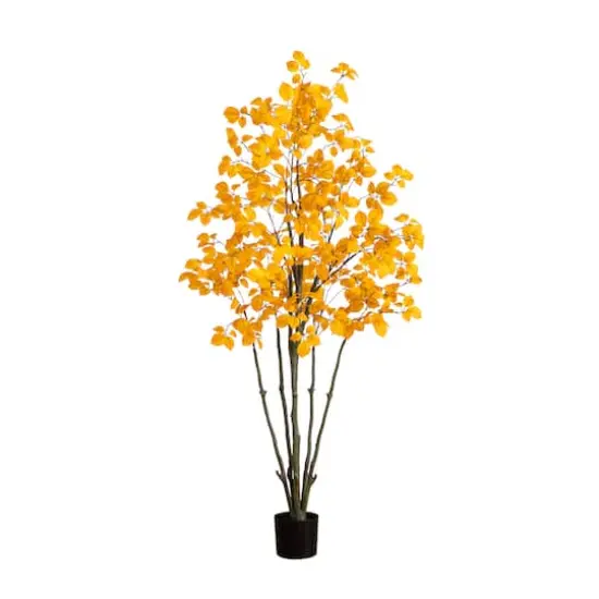 6ft. Orange Autumn Oyama Magnolia Artificial Potted Tree {1}