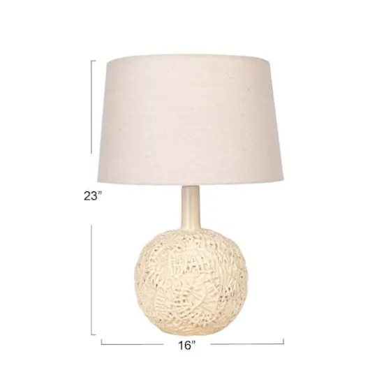 Hello Honey&reg; 23" Cream Handmade Textured Stoneware Table Lamp with Fabric Shade {4}