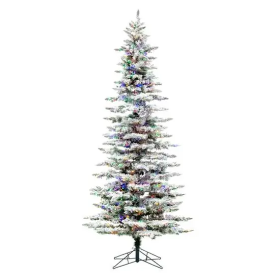 9ft. Pre-Lit Flocked Utica Fir Slim Artificial Christmas Tree, Multi-Colored LED Lights {1}