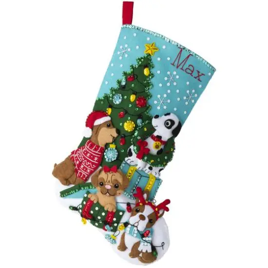 Bucilla&reg; Christmas Dogs 18" Felt Stocking Applique Kit {1}