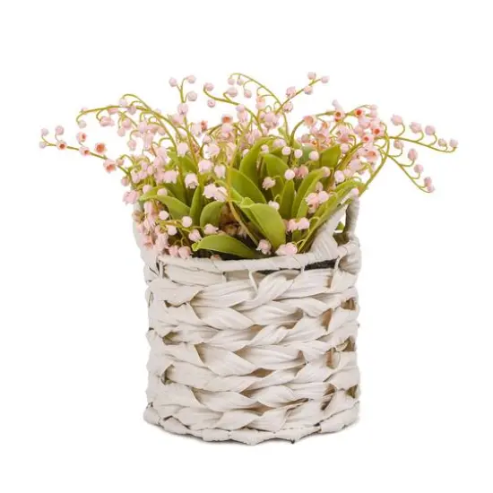 11" Lily-Of-The-Valley Flowers In White Basket Mauve {2}