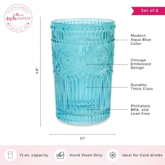 Kate Aspen&reg; 13oz. Vintage Textured Aqua Blue Drinking Glasses, 6ct. {4}
