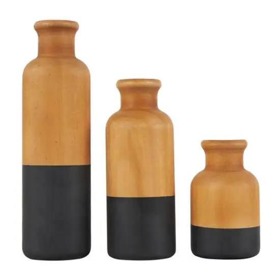 Brown & Black Wood Vase Set {6}