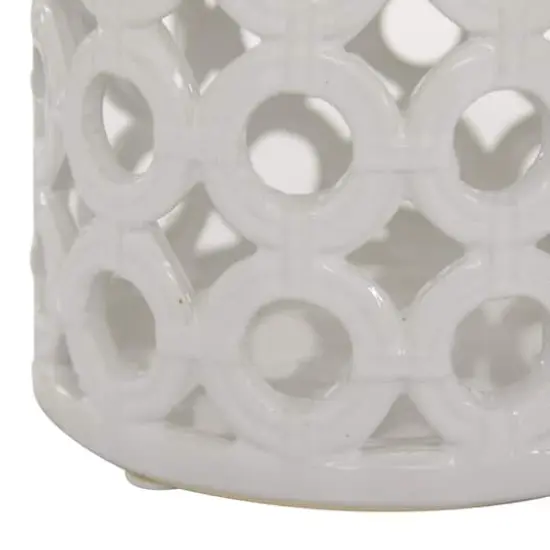 White Ceramic Contemporary Candle Holder Lantern, 8" x 8" x 9" {5}