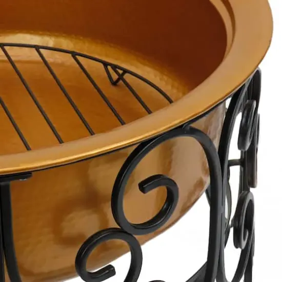 30" Deep Bowl Copper Fire Pit with Stand & Screen {4}