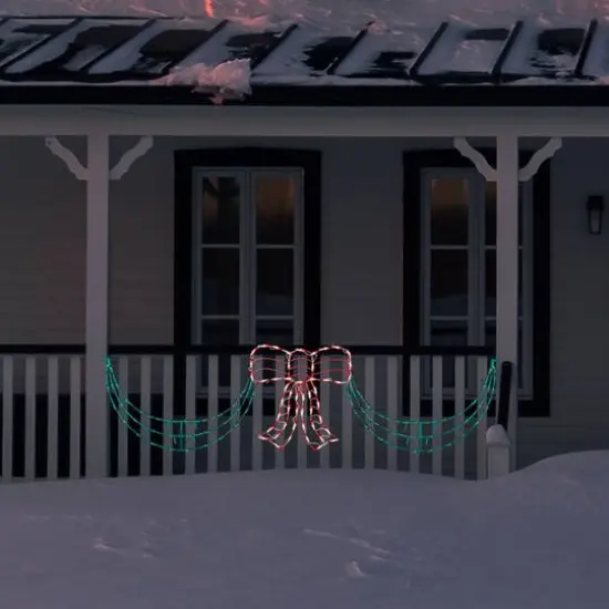 3-Piece Lighted Red Bow and Green Swag Christmas Decoration {5}