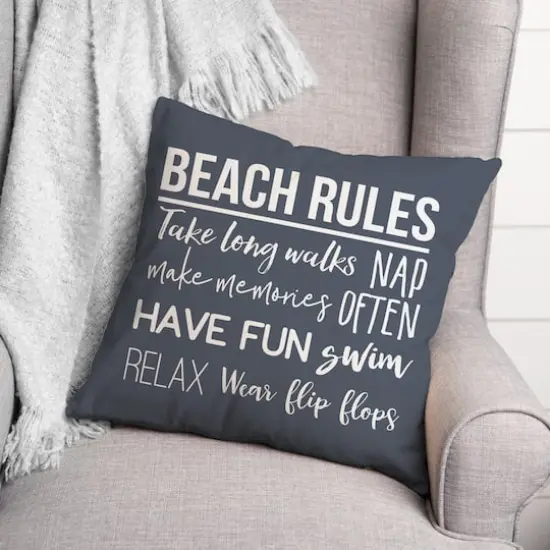 Beach Rules Throw Pillow Slate {3}