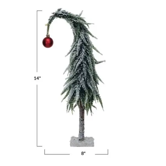 Hello Honey 14" Snow Finish Faux Evergreen Tree with Wood Base {4}