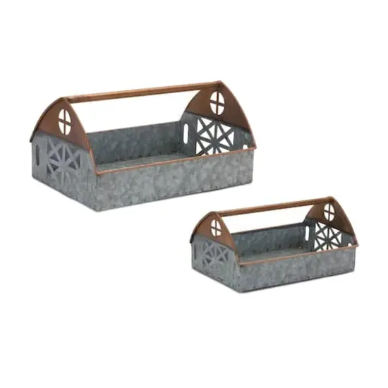 Galvanized Metal Barn Caddy Tray Set {1}