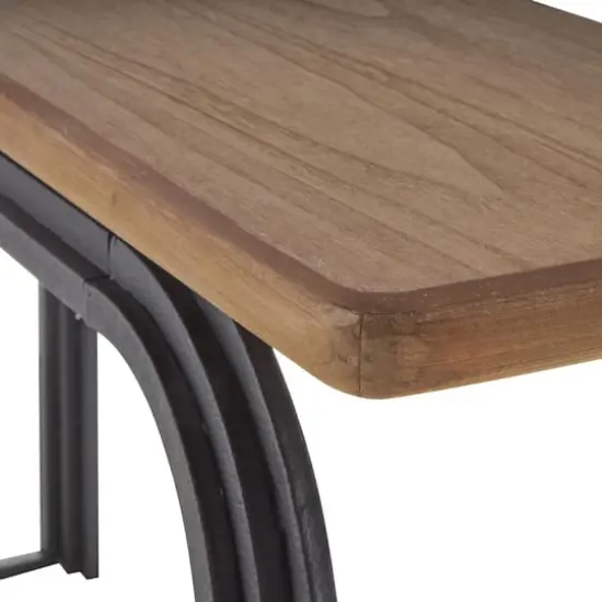 55" Black Metal Layered Arch Living Room Console Table with Brown Tabletop {5}