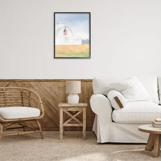 Stupell Industries American Flag White Country Barn Rural Scenery Framed Giclee Art Black {3}