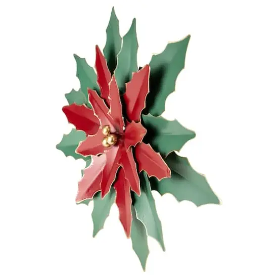 16.25" Large Red and Green Metal Poinsettia Christmas Wall Hanging {4}