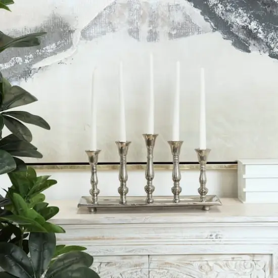 Aluminum 5 Candle Candelabra with Candle Plate Silver {3}