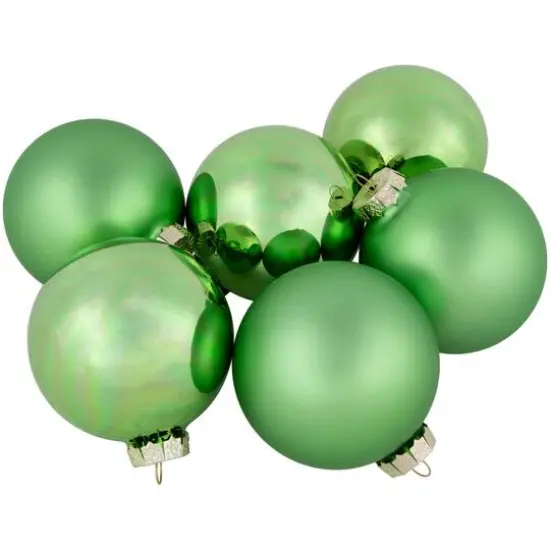6ct. 3" Shiny & Matte Green Glass Ball Ornaments {4}