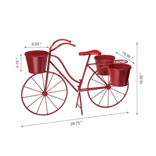 Glitzhome&reg; 2.5ft Red Metal Bicycle Plant Stand {9}