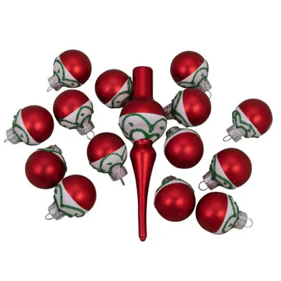 15ct. Red Matte Frosted Tree Topper & Ball Ornaments {6}