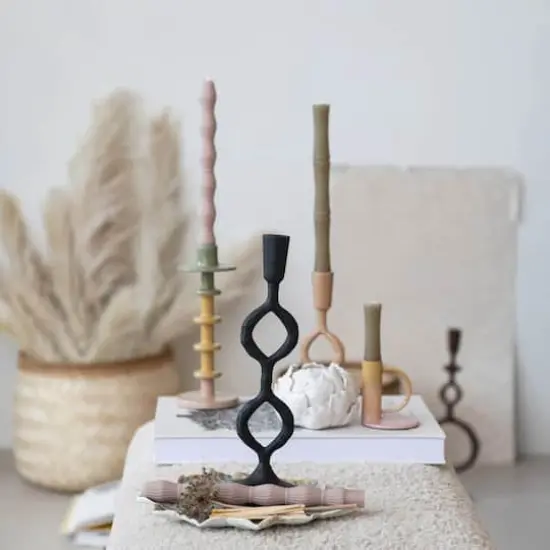 Hello Honey&reg; 9" Enameled Decorative Metal Taper Candle Holder {4}