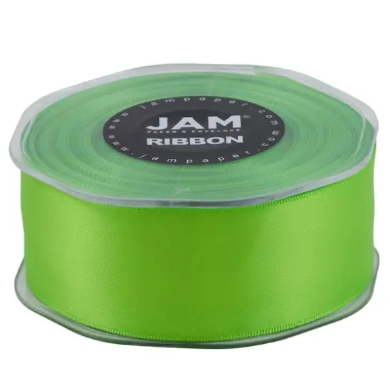 JAM Paper 1.5" x 25yd. Double Faced Satin Ribbon Lime Green {6}