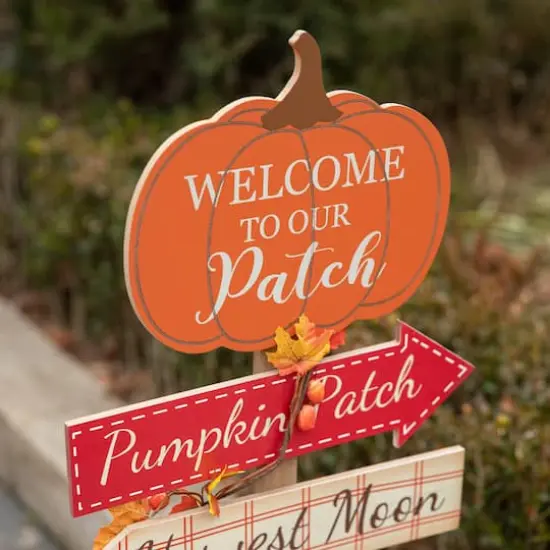 Glitzhome&reg; 42.5" Fall Wooden Pumpkin Patch Porch Sign {5}