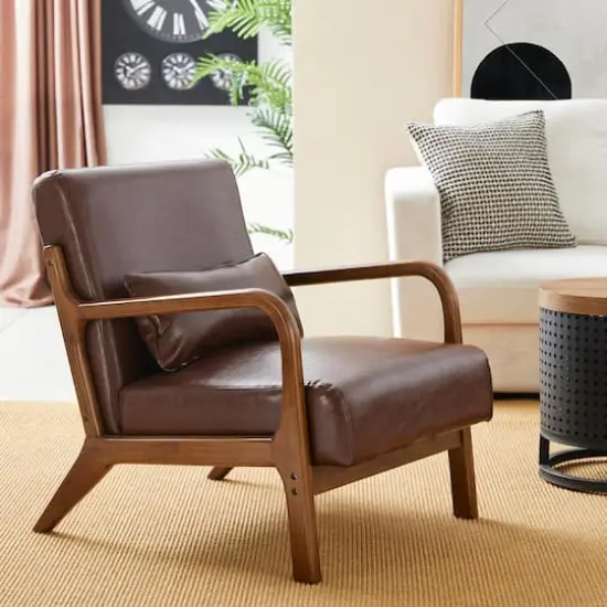 Glitzhome&reg; Mid-Century Faux Leather Accent Chair Brown {4}