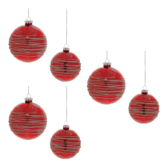 Red Glittered Glass Ball Ornaments Set {1}
