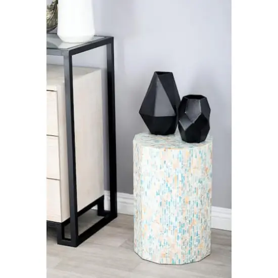 Multicolor Mussel Shells & Wood Contemporary Accent Table {5}