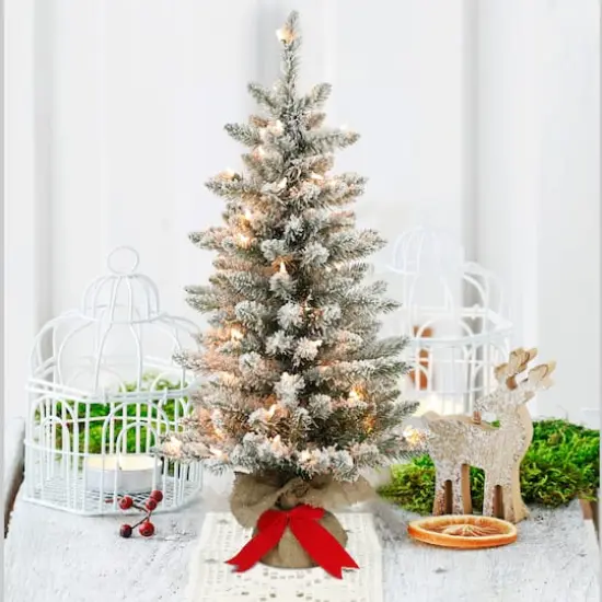 3ft. Pre-Lit Flocked Fraser Fir Artificial Christmas Tree, Clear Lights {3}