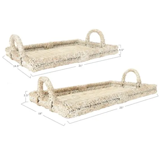Hello Honey&reg; Whitewashed Decorative Rattan Tray Set with Handles {8}