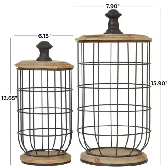 Black Metal Caged Style Kitchen Decorative Jars Set {6}
