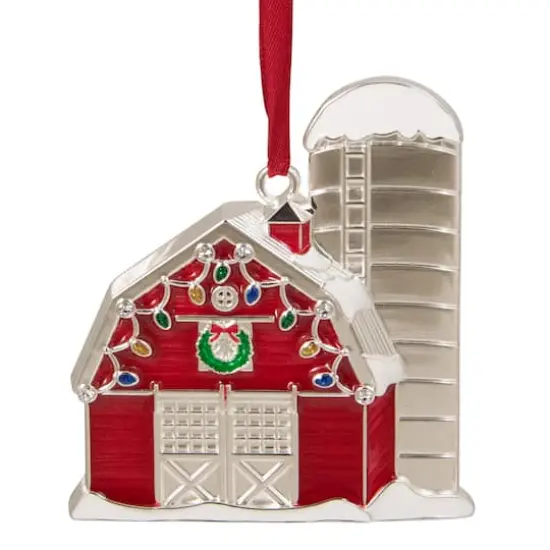 Red & White Enamel Barn House Ornament {1}