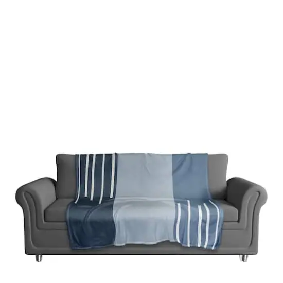 Blue Blocks & Stripes Fleece Throw {4}