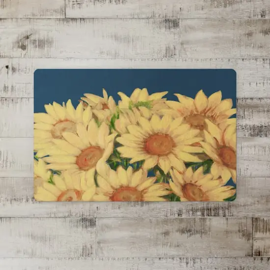 Blue with Yellow Sunflower Bunch Floor Mat {3}