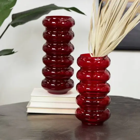 Red Glass Bubble Vase Set {9}