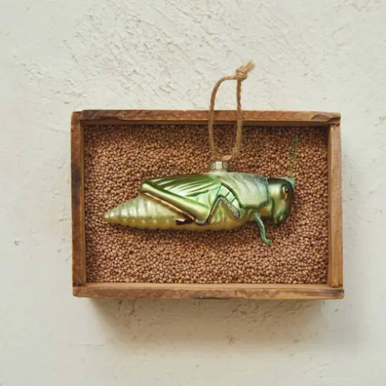 Hello Honey&reg; 2.25" Green Hand-Painted Glass Grasshopper Ornament with Glitter {3}